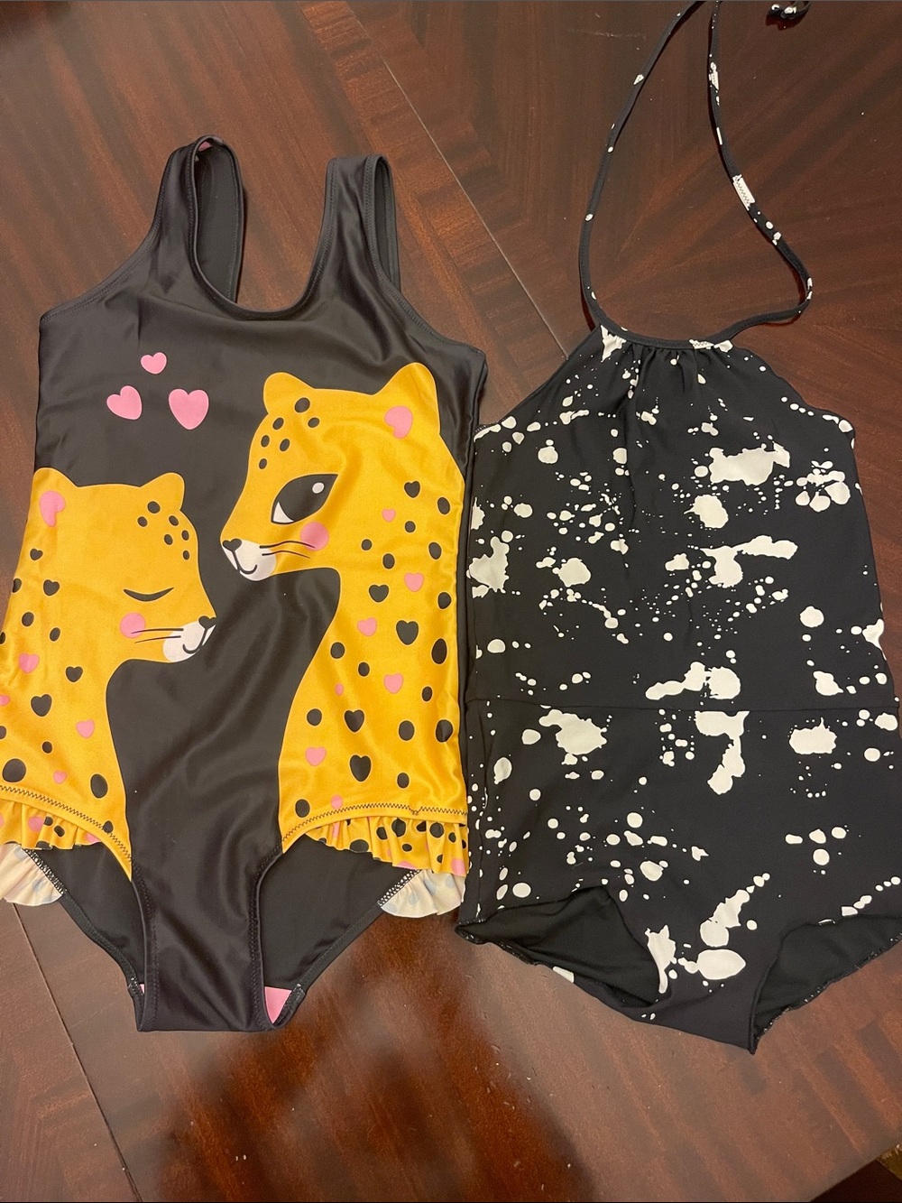 Kids Black & Yellow Leopard Print One-Piece Swimsuit 6-8